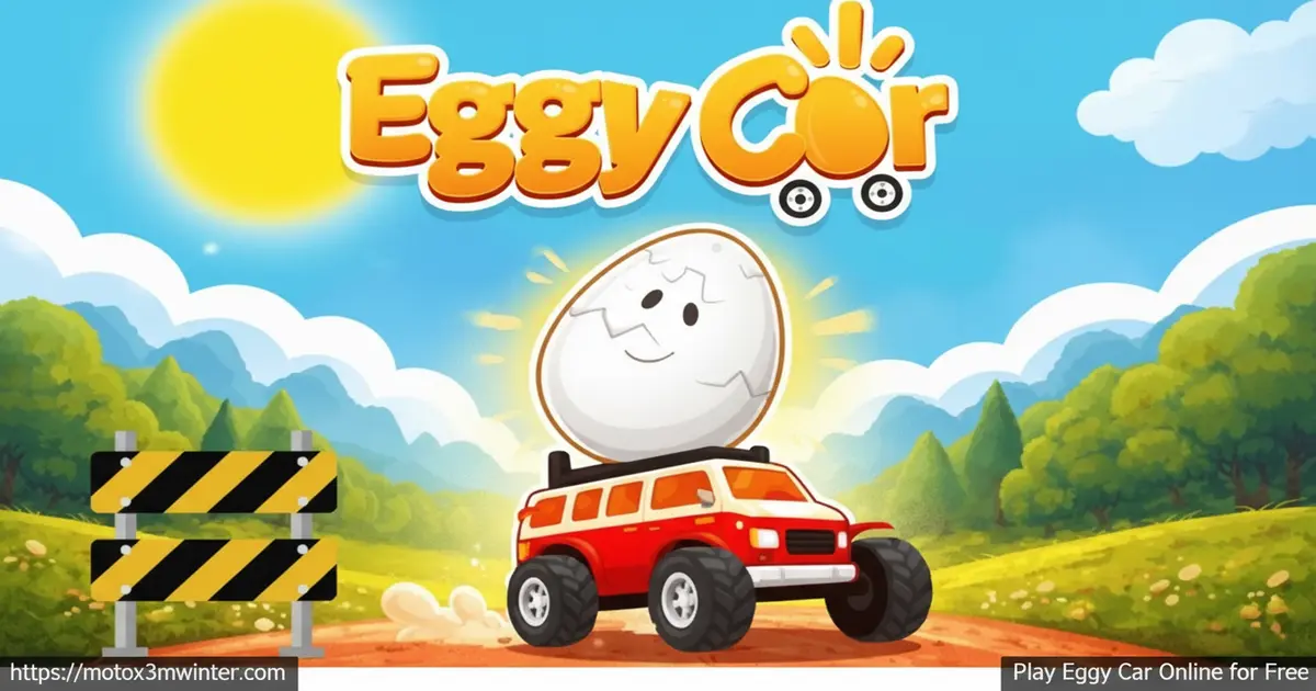 Eggy Car Gameplay showing a yellow car with a large egg on top driving over a green hill
