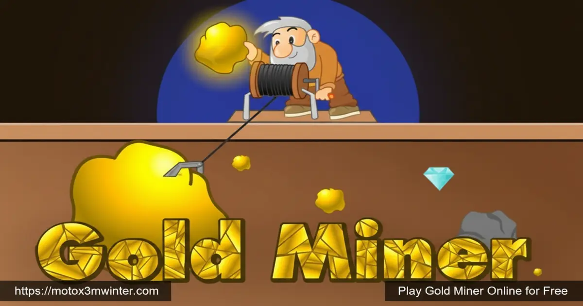 Old prospector using a claw machine to dig for gold and diamonds in Gold Miner game