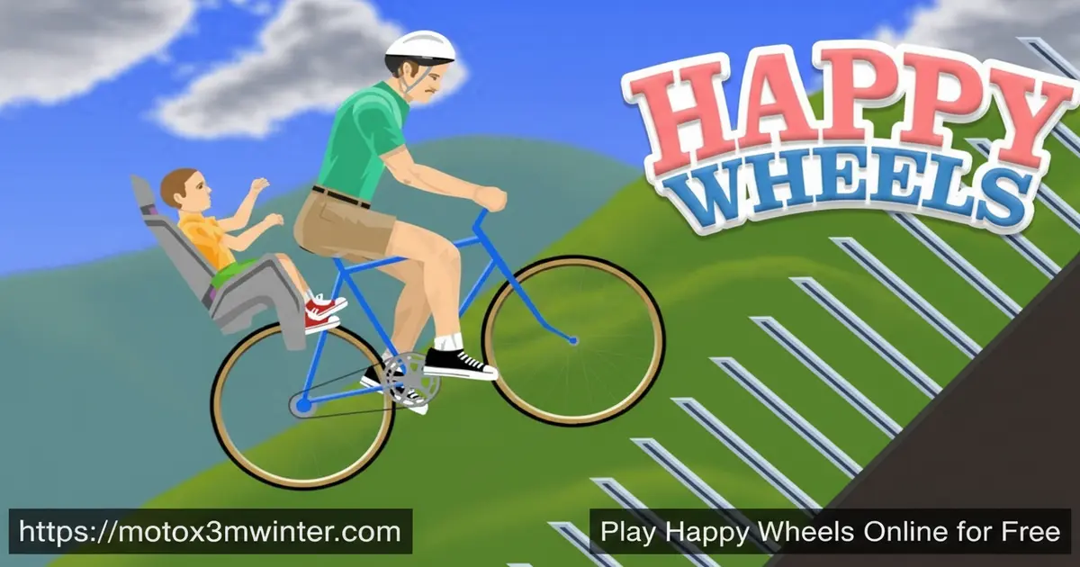 Happy Wheels Gameplay showing a character on a bicycle dodging obstacles
