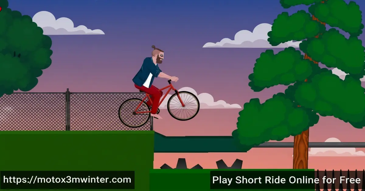 Short Ride gameplay featuring a character on a bicycle dodging massive saw blades and spikes