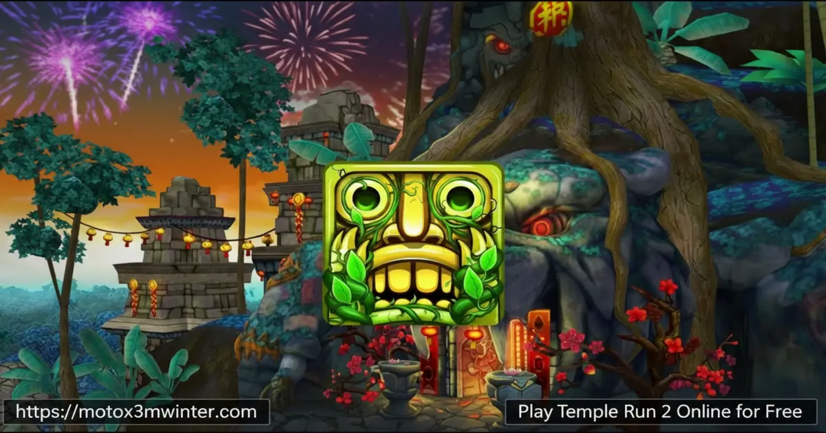 Temple Run 2 gameplay showing an explorer running away from a giant black demon monkey on a stone path