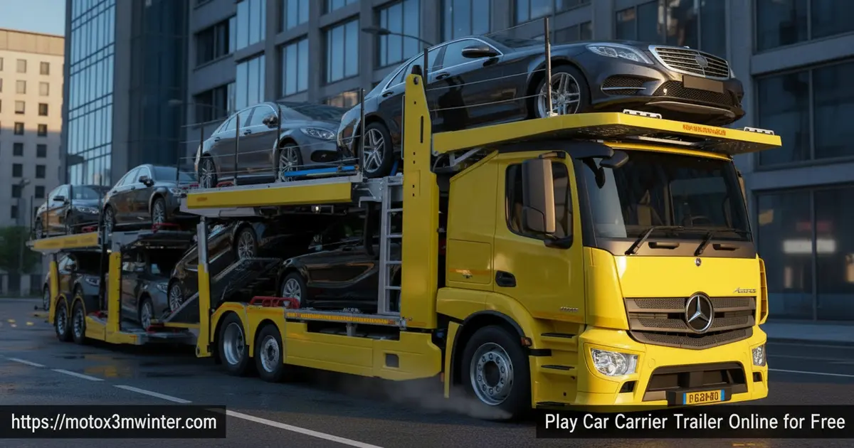 Car Carrier Trailer Gameplay showing a truck loaded with sports cars