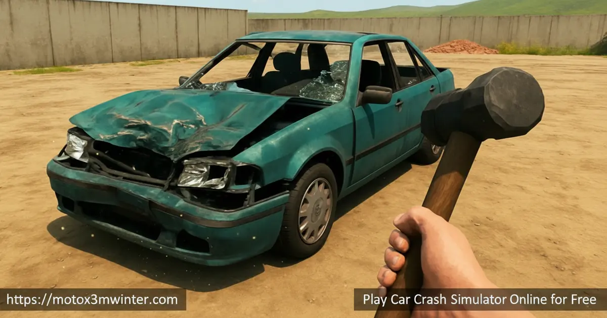 Car Crash Simulator gameplay showing a vehicle mid-air before a crash