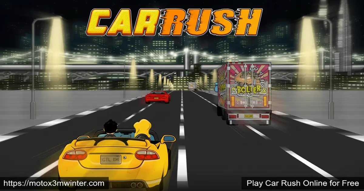 Car Rush Game Preview showing a red sports car racing on a track
