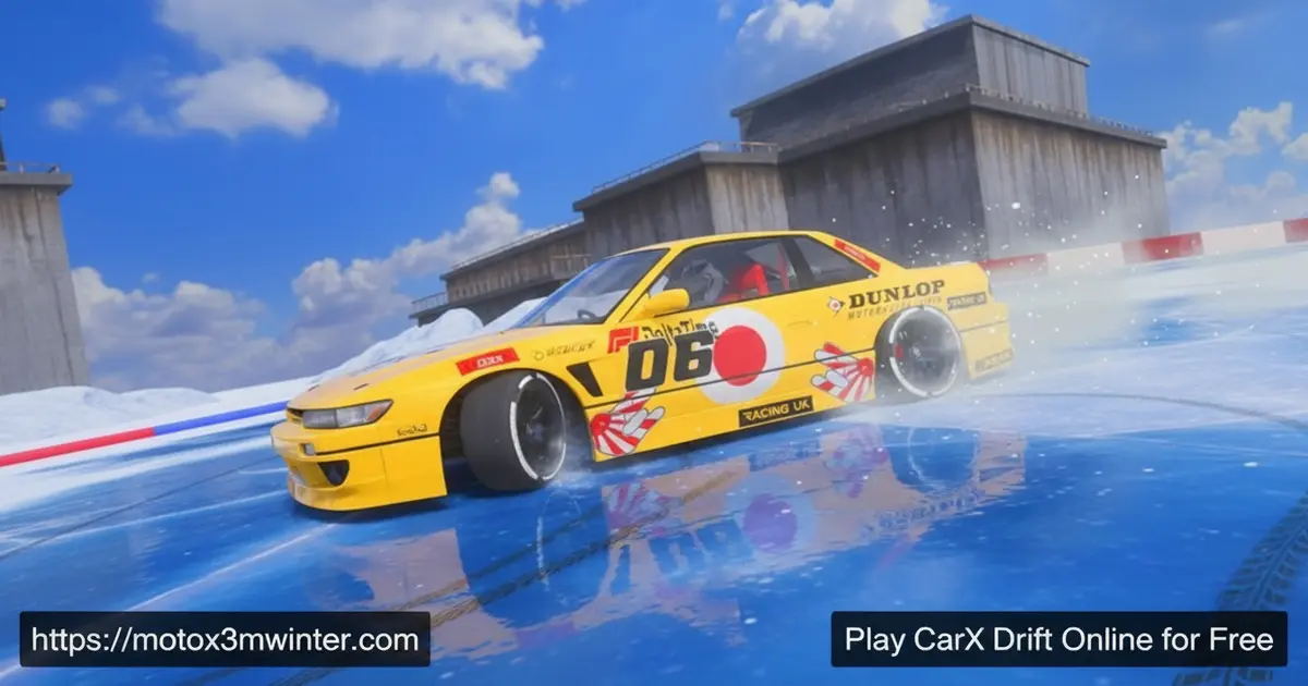 CarX Drift gameplay showing a car drifting on a race track with smoke