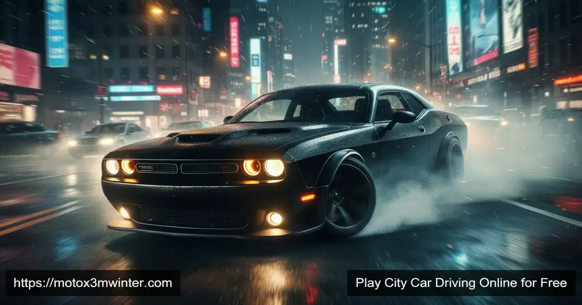 City Car Driving game featuring a sports car in a night city environment