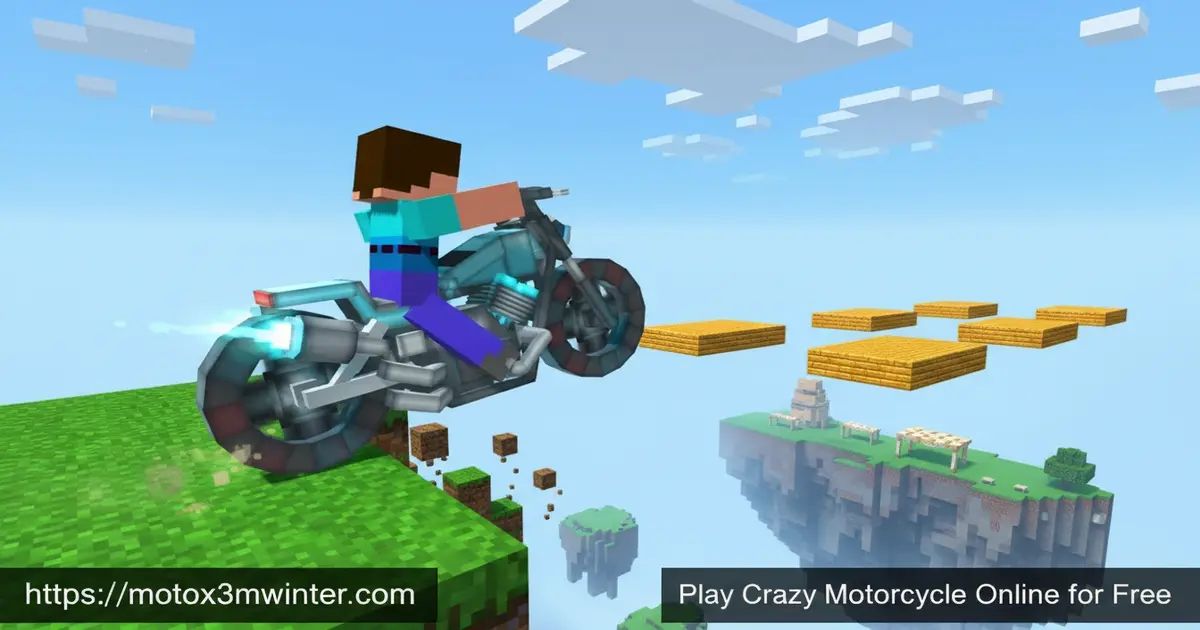 Crazy Motorcycle game with blocky graphics and sky tracks