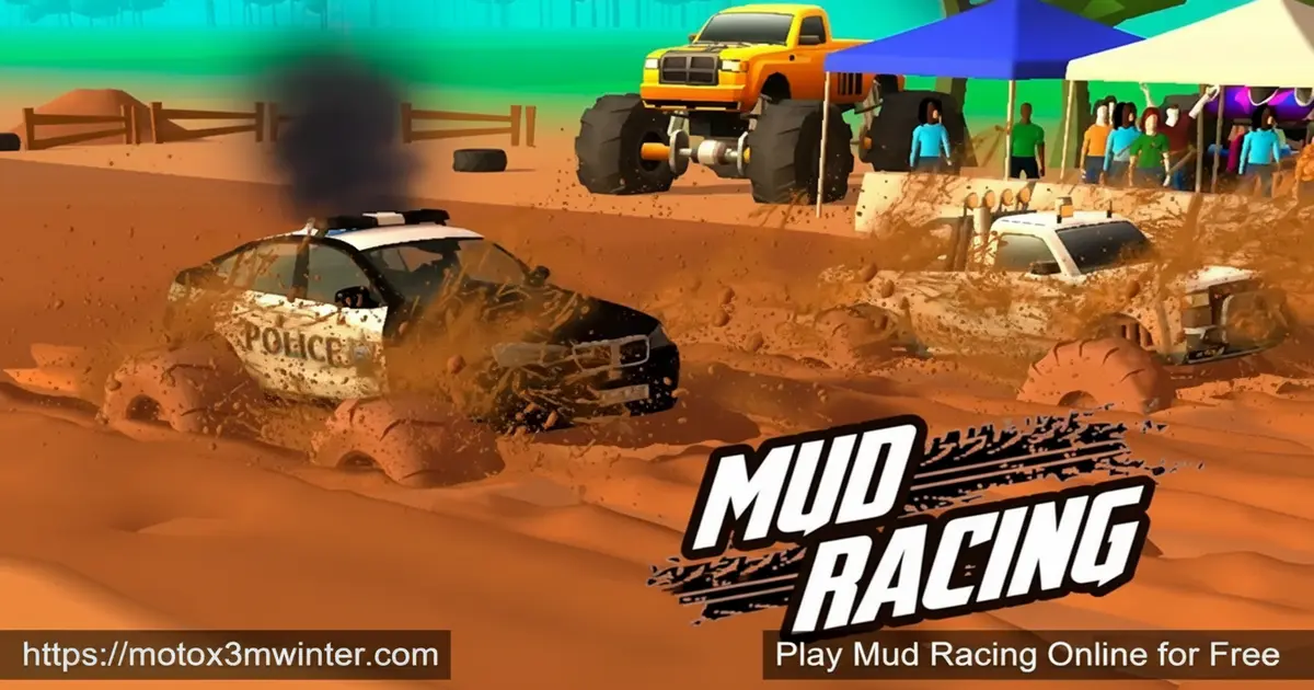 Monster truck splashing through a muddy track in Mud Racing game